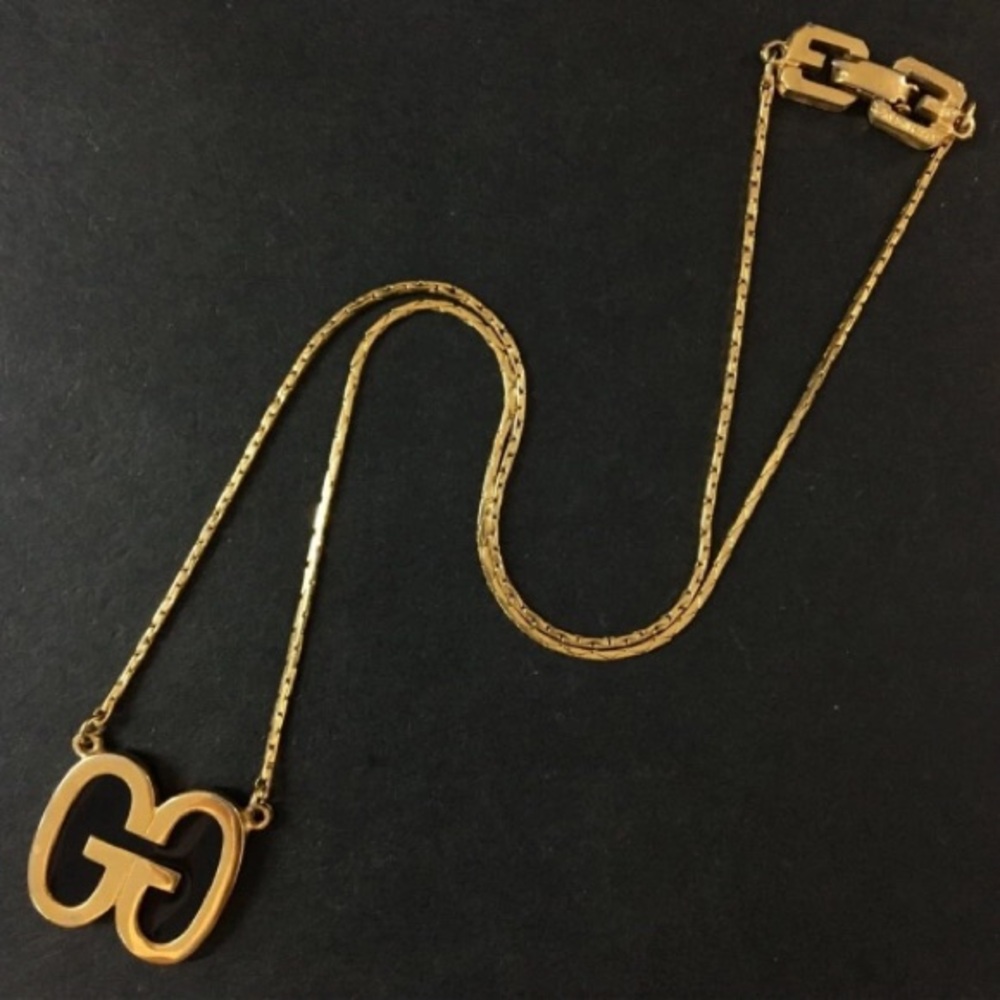 GIVENCHY Vintage 80s GG Logo Gold & Black Necklace VTG 1980 RARE - Picture 2 of 10